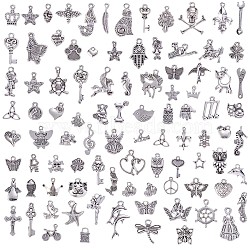 100Pcs Tibetan Style Alloy Pendants, for Jewelry Necklace Bracelet Earring Making Crafts, Mixed Shapes, Antique Silver, 8·18x8~22mm(JX213A)
