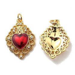 Rack Plating Brass Cubic Zirconia Pendants, with Enamel, Lead Free & Cadmium Free, Long-Lasting Plated, Heart, Real 18K Gold Plated, 25x17.5x4mm, Hole: 3.6mm(KK-D026-27G)