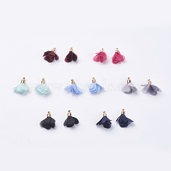 Nylon Pendant Decorations, with CCB Plastic Findings, Flower, Golden, Mixed Color, 25~27x15mm, Hole: 1mm(CCB-F007-D)