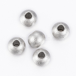 Tarnish Resistant 202 Stainless Steel Textured Beads, Rondelle, Stainless Steel Color, 6x5mm, Hole: 2mm(STAS-K154-C-72P)