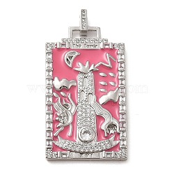 Brass Micro Pave Cubic Zirconia Pendants with Enamel, Tarot, Pale Violet Red, 39.5x23x2.5mm, Hole: 4.5x2mm(KK-H458-01P-01)