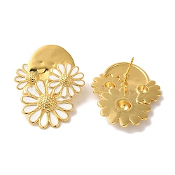 Rack Plating Flower Brass Enamel Stud Earrings, Cadmium Free & Lead Free, Long-Lasting Plated, Daisy, Real 18K Gold Plated, 36.5x28.5mm(EJEW-B062-34G)