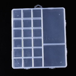 Rectangle Polypropylene(PP) Bead Storage Containers, with Hinged Lid and 20 Grids, for Jewelry Small Accessories, Clear, 19x17x1.8cm, Hole: 17x6mm, Compartment: 29x29mm and 70x70mm and 113x70mm(CON-S043-041)