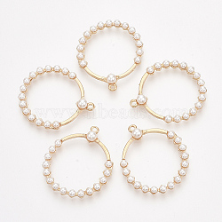 ABS Plastic Imitation Pearl Pendants, with Alloy Findings, Ring, Light Gold, 35x31x4mm, Hole: 1.6mm(X-PALLOY-S179-06)