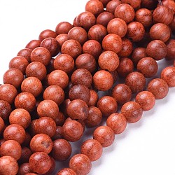 Natural Wood Beads Strands, Round, Orange Red, 10mm, Hole: 1.2mm, about 40pcs/strand, 15.7 inch(40cm)(WOOD-F008-01-D)