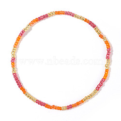 Summer & Bohemian Style Glass Seed Beaded Stretch Bracelets, Stackable Bracelets for Women, Orange(UR3861-3)