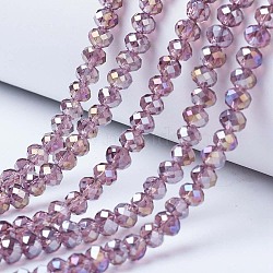 Electroplate Glass Beads Strands, AB Color Plated, Faceted, Rondelle, Old Rose, 8x6mm, Hole: 1mm, about 72pcs/strand, 16.14 inch(41cm)(X-EGLA-A034-T8mm-B10)