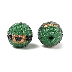 Opaque Acrylic Resin Beads, Round, with Rhinestone, Dark Green, 20mm, Hole: 2.5mm(MACR-U010-02A)