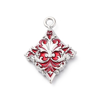 Alloy Enamel Pendants, Platinum, Diamonds Charm, Rack Plating, FireBrick, 28.5x21x4mm, Hole: 2.2mm