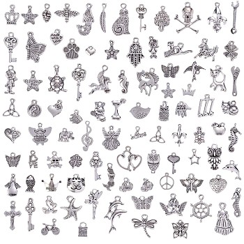 100Pcs Tibetan Style Alloy Pendants, for Jewelry Necklace Bracelet Earring Making Crafts, Mixed Shapes, Antique Silver, 8·18x8~22mm
