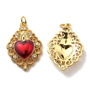 Rack Plating Brass Grade AAA Cubic Zirconia Pendants, with Enamel, Lead Free & Cadmium Free, Long-Lasting Plated, Heart, Real 18K Gold Plated, 25x17.5x4mm, Hole: 3.6mm