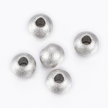 202 Stainless Steel Textured Beads, Rondelle, Stainless Steel Color, 6x5mm, Hole: 2mm