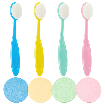 4Pcs 4 Colors Natural Wood Pulp Sponge, with 4Pcs 4 Colors Plastic Bendable Toothbrush, for Painting Cleaner, Mixed Color, Sponge: 65.5x2mm, Brush: 150x22x22mm