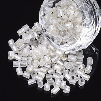 6/0 Two Cut Glass Seed Beads, Hexagon, Silver Lined, WhiteSmoke, 3.5~5x3.5~4mm, Hole: 1mm, about 4500pcs/bag