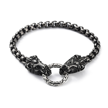 304 Stainless Steel Lion Head Chains Bracelets for Men & Women, Gunmetal, 8-3/4 inch(22.3cm)