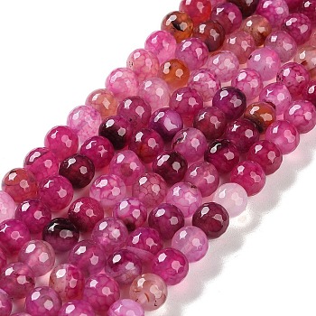 Natural Agate Beads Strands, Dyed & Heated, Faceted, Round, Hot Pink, 10mm, Hole: 0.8mm, about 37pcs/strand, 14.96''(38cm)