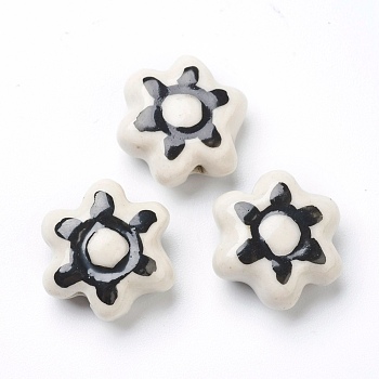 Handmade Porcelain Flower Beads, White, 15.5~17x15.5~17x7~7.5mm, Hole: 2mm, about 20pcs/strand, 11.42 inch(29cm)