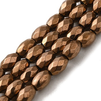 Electroplated Strong Magnetic Synthetic Hematite Beads Strands, Long-Lasting Plated, Faceted Oval, Coffee Plated, 7~8x5~5.5mm, Hole: 1.4mm, about 50pcs/strand, 15.35''(39cm)