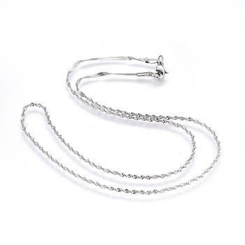 304 Stainless Steel Singapore Chain Necklaces, Water Wave Chain Necklaces, Twisted Chain Necklaces, with 304 Stainless Steel Beads and Clasps, Stainless Steel Color, 18.1 inch(46cm), 1.7mm