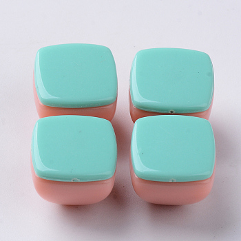 Opaque Acrylic Beads, Two Tone, with Square Flat Plate, Half Drilled, Pyramid, Aquamarine, 15.5x15.5x14mm, Half  Hole: 3.5mm