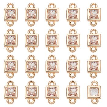 Unicraftale Brass Cubic Zirconia Square Connector Charms, Light Gold, 8x4x2mm, Hole: 1mm