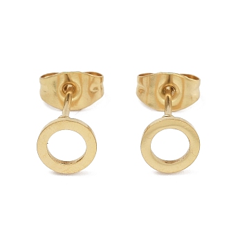 304 Stainless Steel Stud Earring Finding, Real 18K Gold Plated, Ring, 6mm, Inner Diameter: 4mm, Pin: 0.5mm