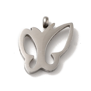304 Stainless Steel Charms, Butterfly Charm, Stainless Steel Color, 13x12.5x3mm, Hole: 2mm