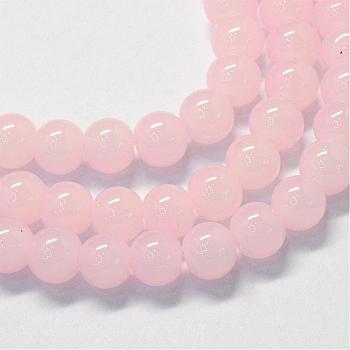 Baking Painted Imitation Jade Glass Round Bead Strands, Pink, 10~10.5mm, Hole: 1.5mm, about 85pcs/strand, 31.4 inch