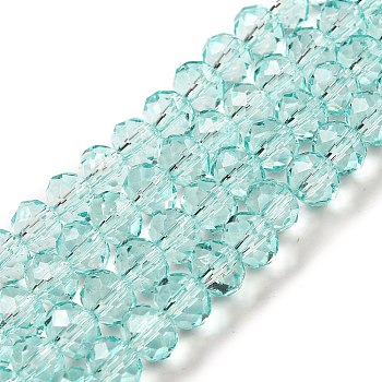 Transparent Baking Paint Glass Beads Strands, Faceted, Rondelle, Pale Turquoise, 8x6mm, Hole: 1.4mm, about 64pcs/strand, 15.16''(38.5cm)