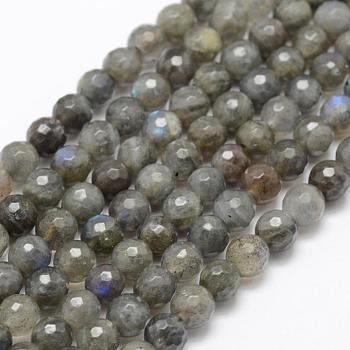 Natural Labradorite Beads Strands, Grade A+, Faceted, Round, 6mm, Hole: 1mm, about 66pcs/strand, 15.1 inch(38.5cm)