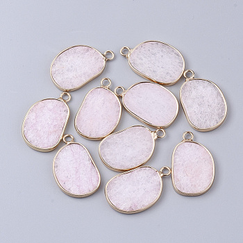 Natural White Jade Pendants, with Golden Tone Brass Open Back Bezel, Oval, Dyed, 25x15.5x2~3mm, Hole: 2mm