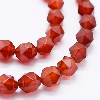 Natural Carnelian Beads Strands, Dyed & Heated, Faceted, Star Cut Round Beads, 7.5~8x6.5~7mm, Hole: 1mm, about 48pcs/strand, 15.1 inch
