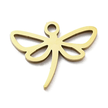 Ion Plating(IP) 316L Surgical Stainless Steel Pendants, Laser Cut, Dragonfly Charm, Real 18K Gold Plated, 12x15x1mm, Hole: 1.4mm