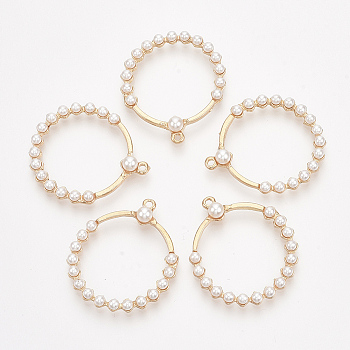 ABS Plastic Imitation Pearl Pendants, with Alloy Findings, Ring, Light Gold, 35x31x4mm, Hole: 1.6mm