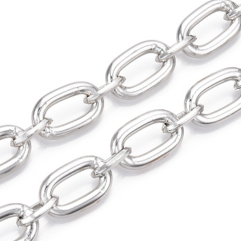 Aluminum Oval Link Chains, Unwelded, Platinum, 26.5x16.5x4.5mm, 16.5x10.5x2.5mm