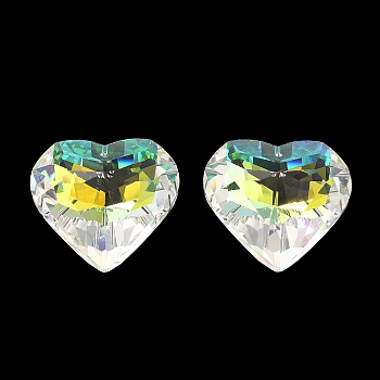 Electroplate Glass Charms, Faceted, for Chandelier Crystal Hanging Pendants, Heart, Clear AB, 43.5x45.5x26mm, Hole: 1.8mm