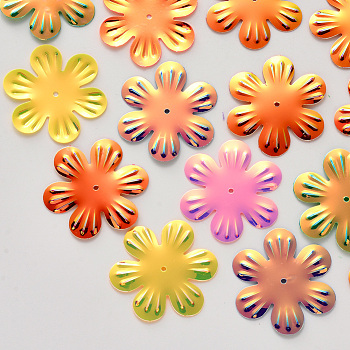 Ornament Accessories, PVC Plastic Paillette/Sequins Beads, Flower, Mixed Color, 24x0.5mm, Hole: 1.2mm, about 2000pcs/500g.