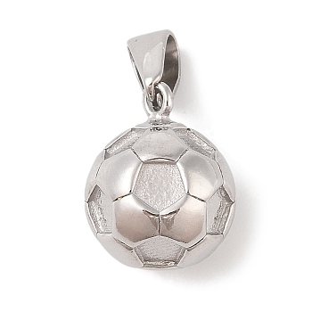 Non-Tarnish 304 Stainless Steel Pendants, Football Charm, Stainless Steel Color, 17~18.5x13.5x13.5mm, Hole: 9.5x4.5mm