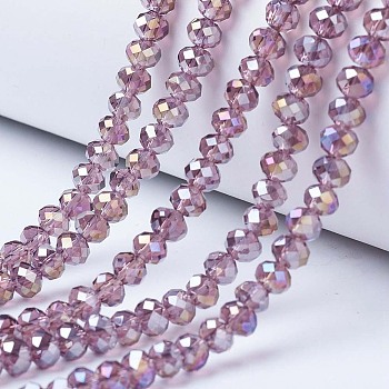 Electroplate Glass Beads Strands, AB Color Plated, Faceted, Rondelle, Old Rose, 8x6mm, Hole: 1mm, about 72pcs/strand, 16.14 inch(41cm)