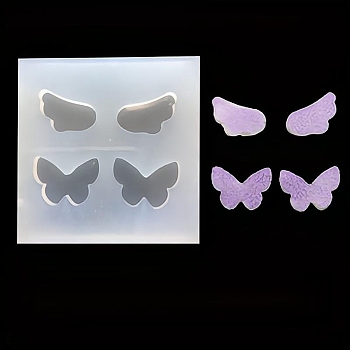 Silhouette Silicone Molds, Resin Casting Molds, For UV Resin, Epoxy Resin Jewelry Making, Square with Butterfly and Wing, White, 47x47x5mm, Inner Diameter: 8~11x15~16mm