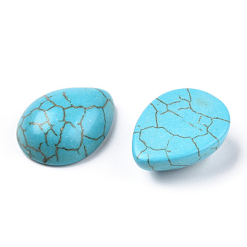 Craft Findings Dyed Synthetic Turquoise Gemstone Flat Back Teardrop Cabochons, Cyan, 12x16x6mm