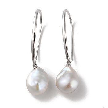 Anti-Tarnish Sterling Silver Dangle Earrings, with Natural Pearl, Jewely for Women, Platinum, 44x11.5~12mm