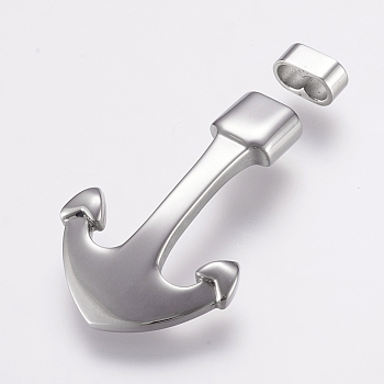 304 Stainless Steel Hook Clasps, with Slider Beads/Slide Charms, For Leather Cord Bracelets Making, Anchor, Stainless Steel Color, 43x27x6mm, Hole: 4x8mm, clasp: 4x10x6mm.