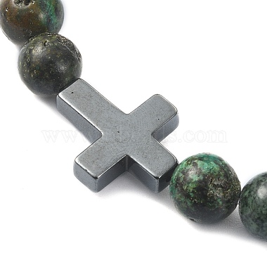 Bracelets extensibles en perles de turquoise africaine naturelle (jaspe) et d'hématite synthétique(BJEW-JB09845-01)-3