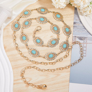 Synthetic Turquoise Oval Link Chain Waist Chains(AJEW-WH0518-52LG)-5