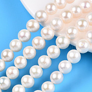 Natural Cultured Freshwater Pearl Beads Strands, Round, Creamy White, 8.5~10.5mm, Hole: 0.6mm, about 42~43pcs/strand, 15.55~16.14 inch(39.5~41cm)(PEAR-N016-09C)