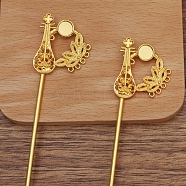 Iron Hair Stick Findings, with Alloy Pipa and Settings, Golden, 145x30mm(OHAR-PW0001-308G)