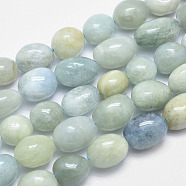 Natural Aquamarine Beads Strands, Oval, 14.5~20x12~13mm, Hole: 1mm, about 26pcs/strand, 15.3 inch(39cm)(G-F547-12-B)