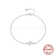 Rhodium Plated 925 Sterling Silver Micro Pave Cubic Zirconia Link Bracelets, Snake, with S925 Stamp, Platinum, 7-1/8 inch(18cm)(ZA1067-1)