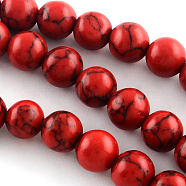 Synthetical Turquoise Gemstone Round Bead Strands, Dyed, Red, 10mm, Hole: 1.5mm, about 40pcs/strand, 15.7 inch(X-TURQ-R035-10mm-04)